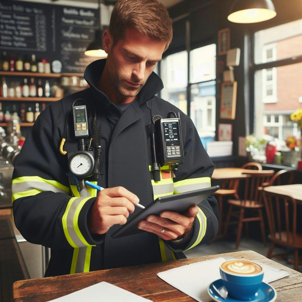 Firefighter in a Cafe